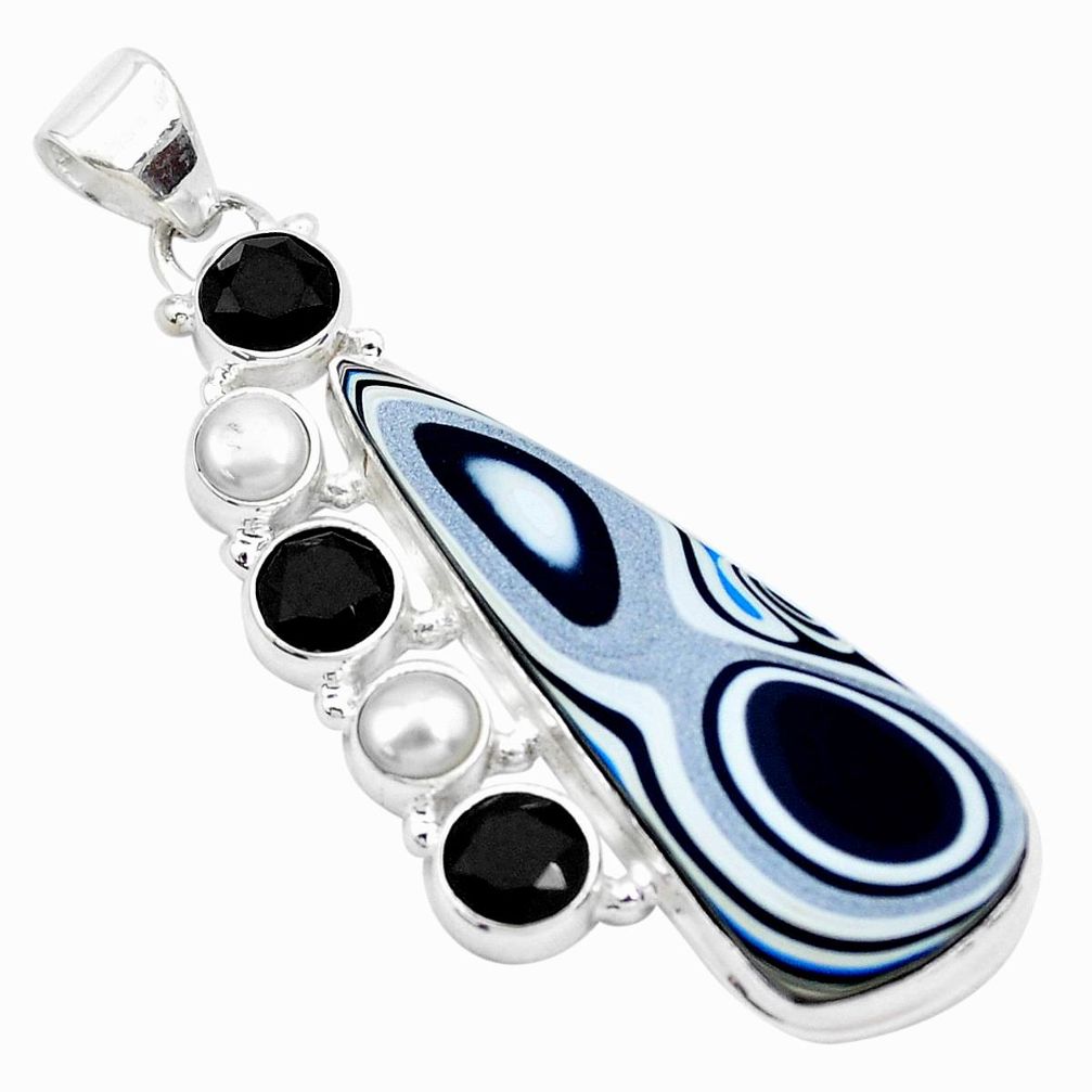 18.15cts fordite detroit agate onyx pearl 925 sterling silver pendant p26116