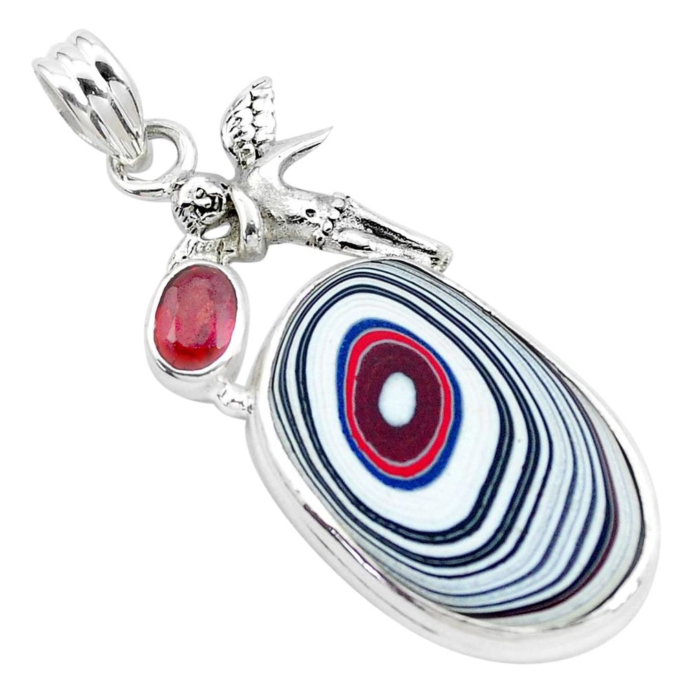 925 silver 12.60cts fordite detroit agate angel wings fairy pendant p26125