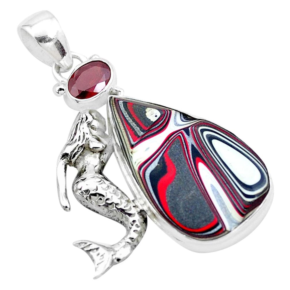 12.52cts fordite detroit agate garnet 925 silver fairy mermaid pendant p26126