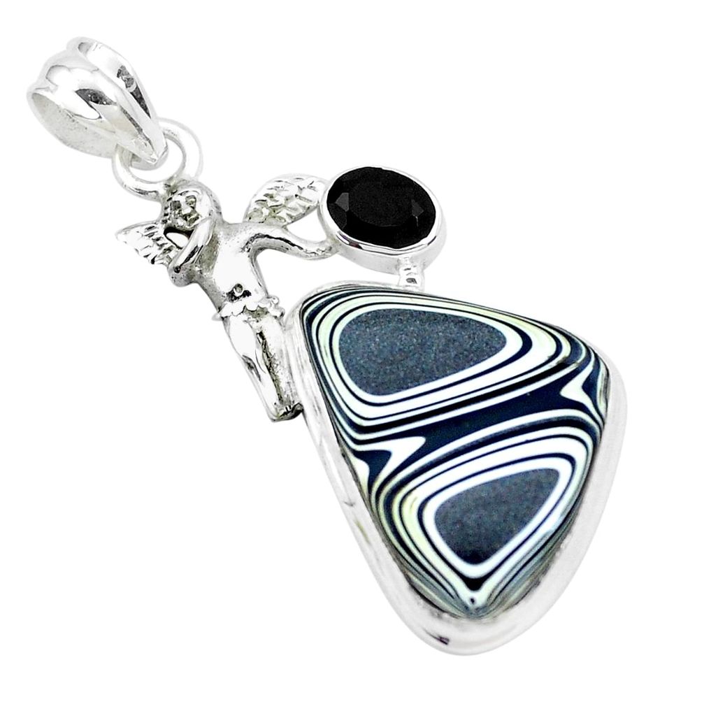 13.55cts fordite detroit agate onyx 925 silver angel wings fairy pendant p26127