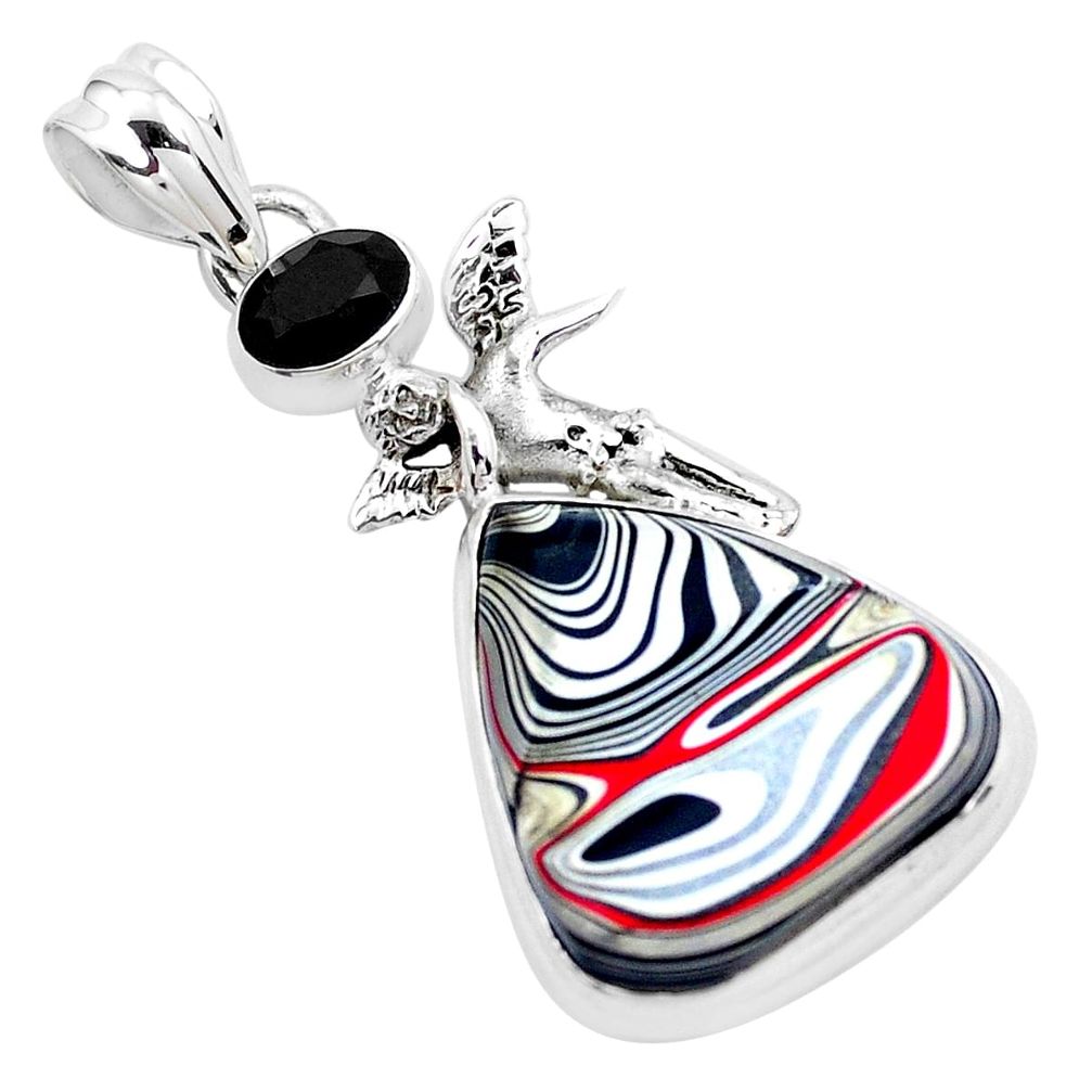 12.06cts fordite detroit agate onyx 925 silver angel wings fairy pendant p26128