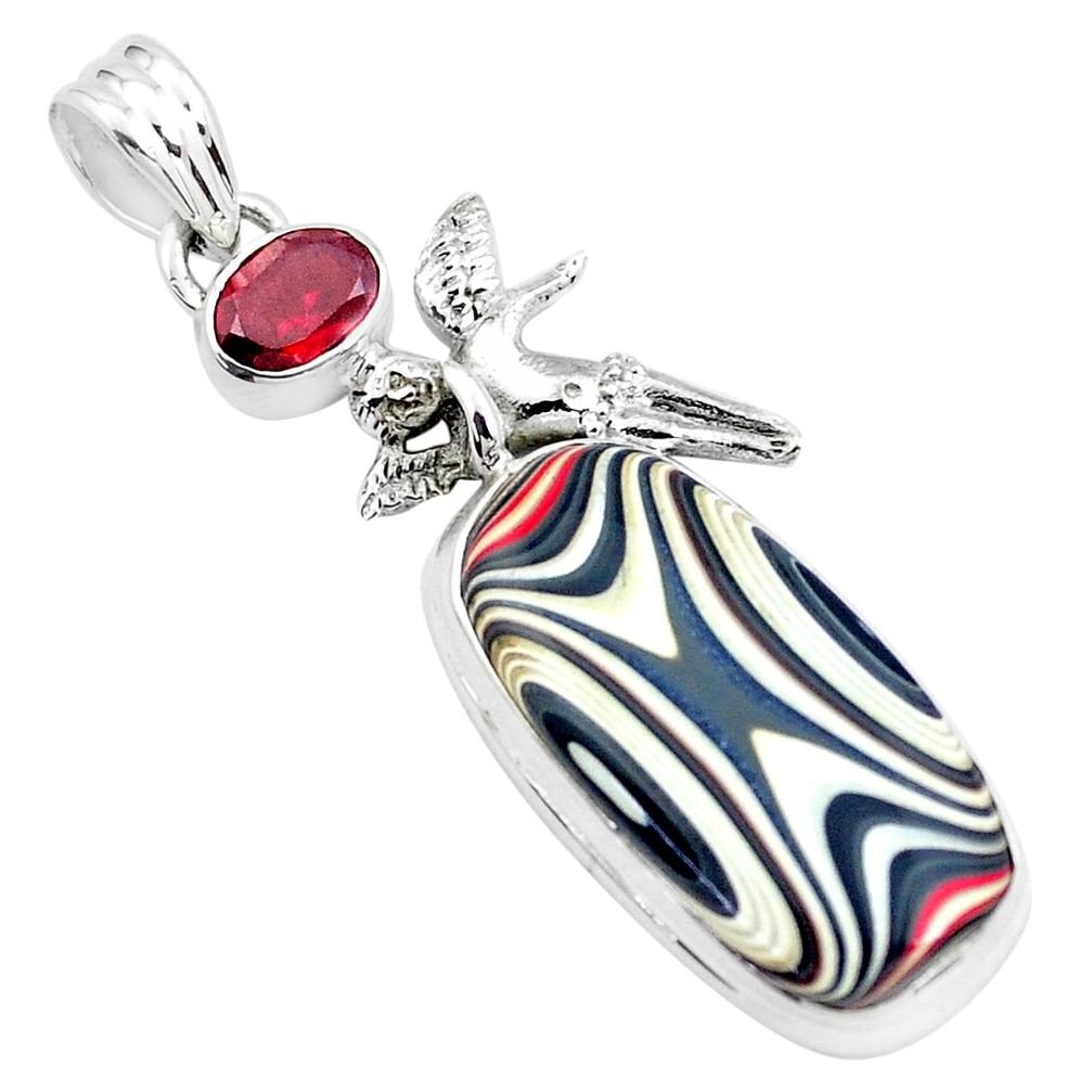 12.10cts fordite detroit agate 925 silver angel wings fairy pendant p26131