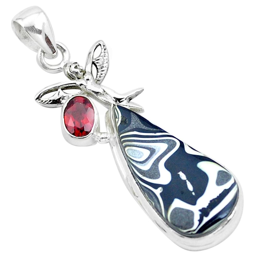 12.60cts fordite detroit agate 925 silver angel wings fairy pendant p26132