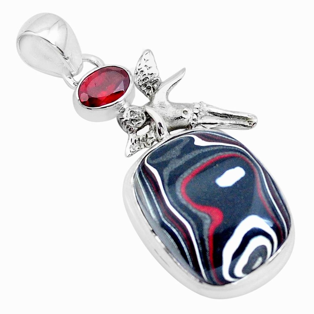 13.55cts fordite detroit agate garnet silver angel wings fairy pendant p26136