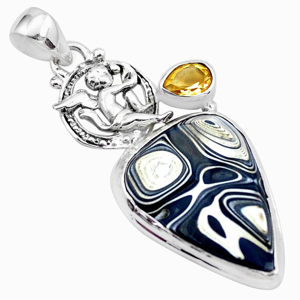 13.09cts fordite detroit agate 925 silver cupid angel wings pendant p26138