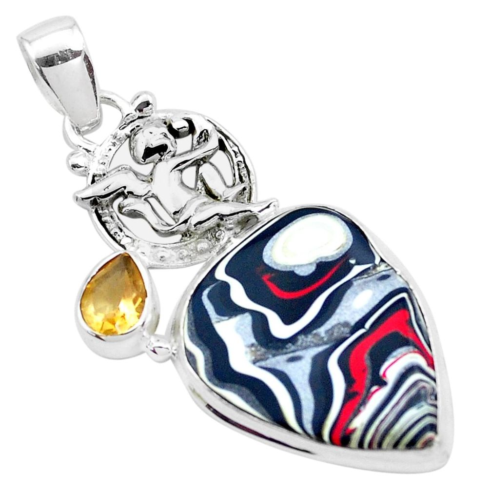 12.95cts fordite detroit agate 925 silver cupid angel wings pendant p26139