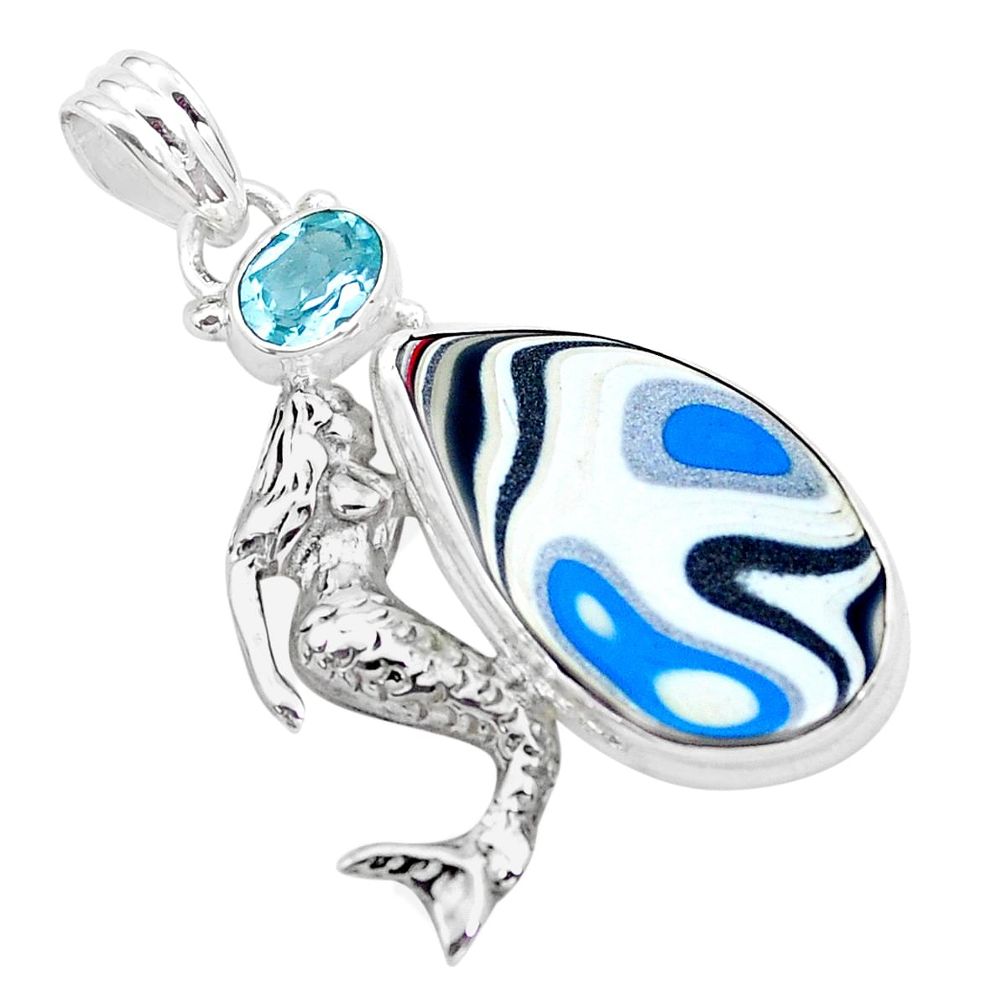 925 silver 13.87cts fordite detroit agate topaz fairy mermaid pendant p26140