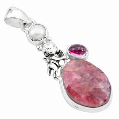 15.97cts natural pink tourmaline 925 silver cupid angel wings pendant p26162