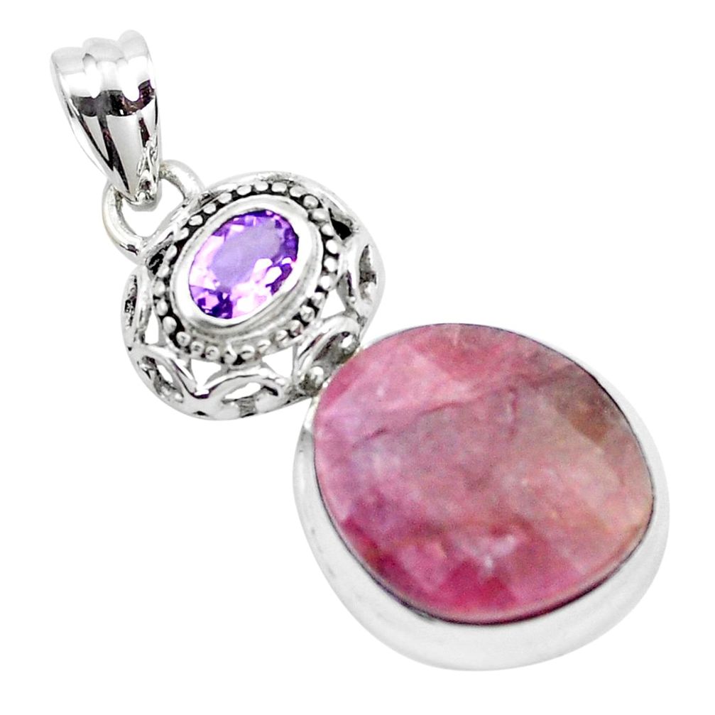 925 sterling silver 16.15cts natural pink tourmaline amethyst pendant p26163