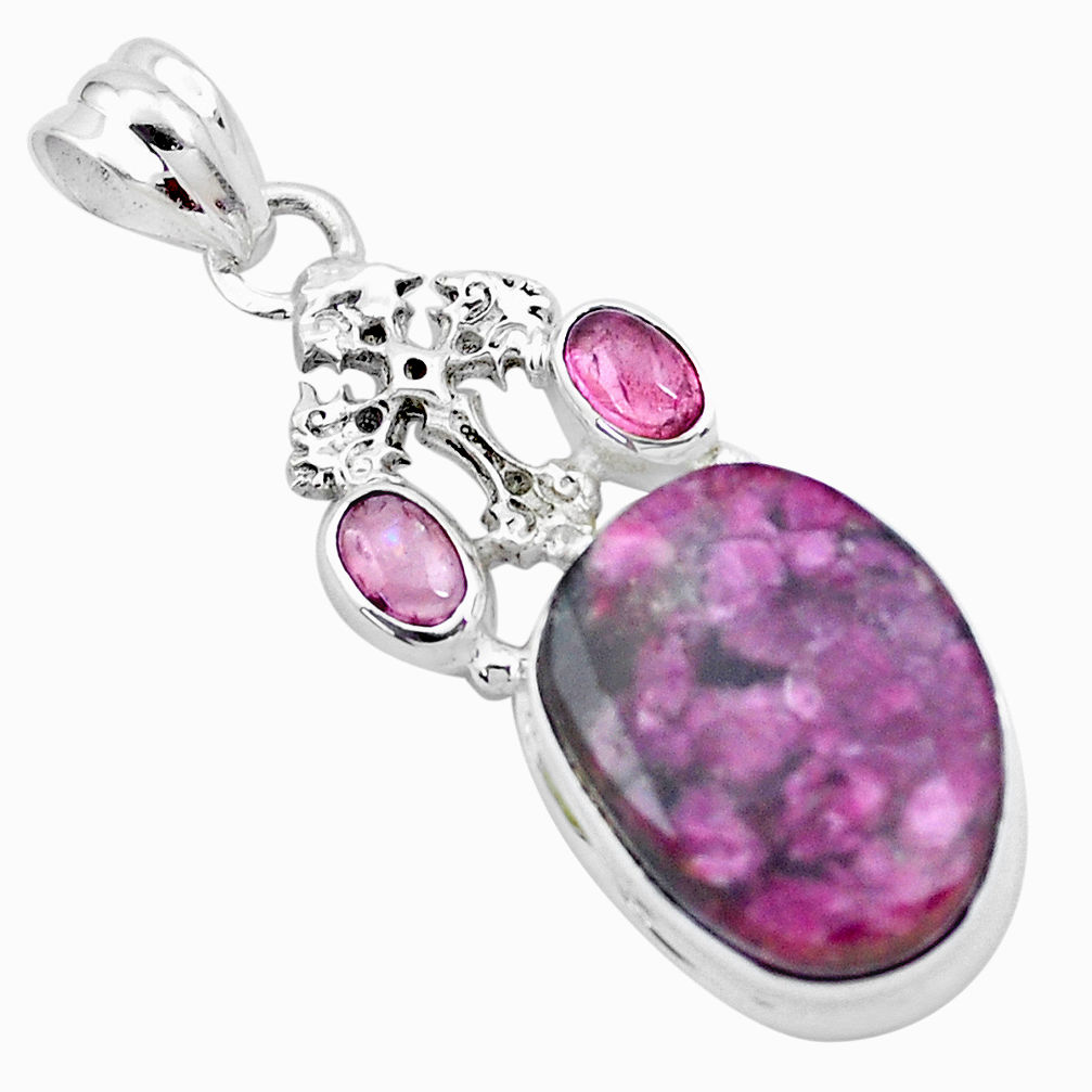 21.34cts natural pink tourmaline 925 sterling silver holy cross pendant p26170