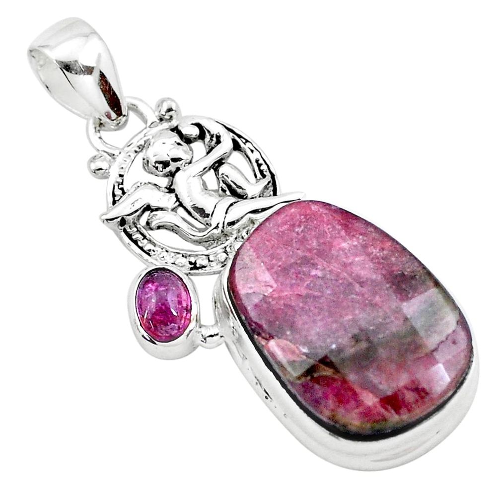 925 silver 24.00cts natural pink tourmaline cupid angel wings pendant p26179