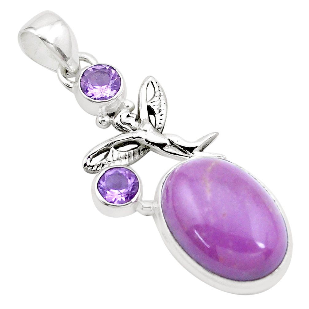 Natural purple phosphosiderite 925 silver angel wings fairy pendant p26212