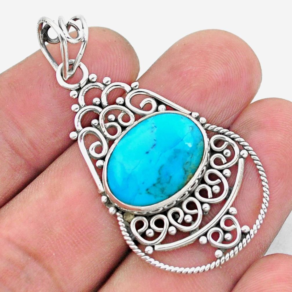 9.18cts green arizona mohave turquoise 925 sterling silver pendant p26509