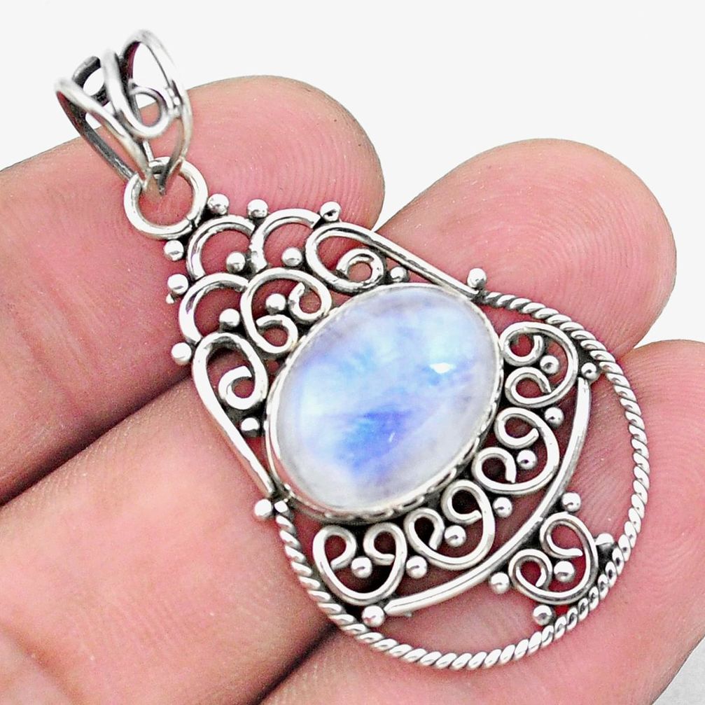 6.39cts natural rainbow moonstone 925 sterling silver pendant jewelry p26518