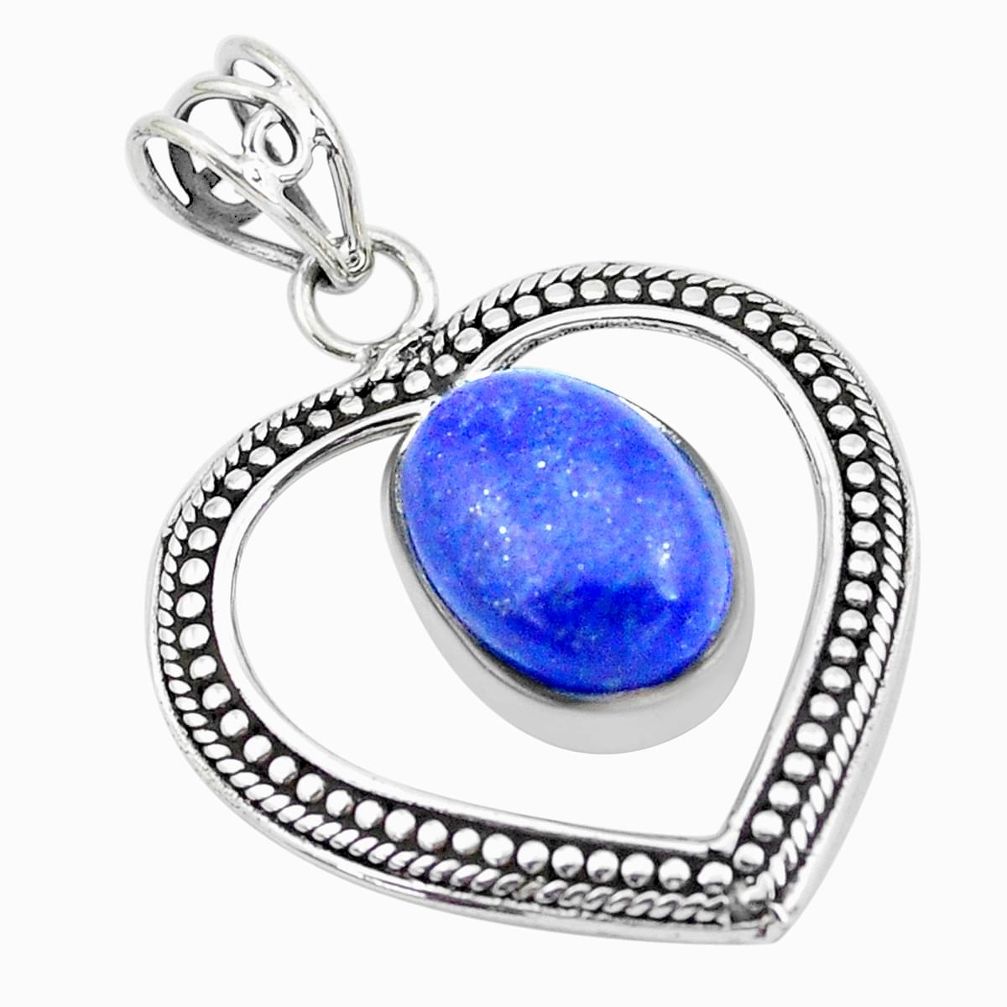 6.31cts natural blue lapis lazuli 925 sterling silver heart pendant p26531