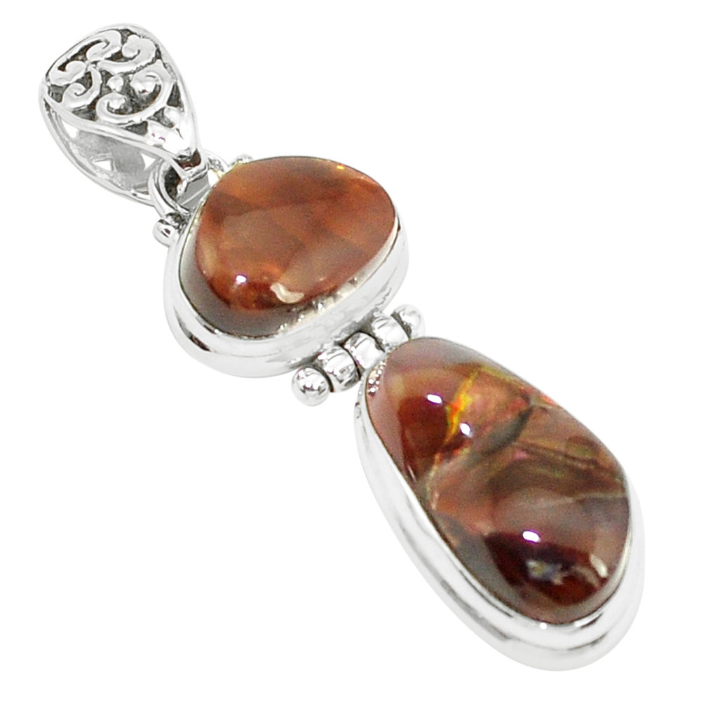 18.17cts natural multi color mexican fire agate 925 silver pendant p26952