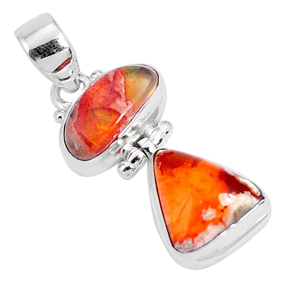 12.85cts natural multicolor mexican fire opal 925 sterling silver pendant p26962