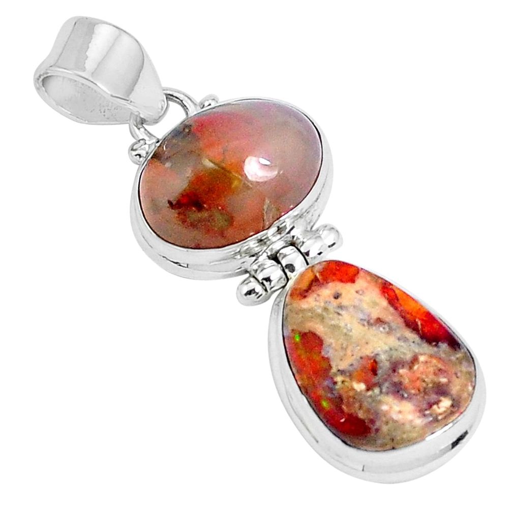 15.47cts natural multi color mexican fire opal 925 silver pendant p26974