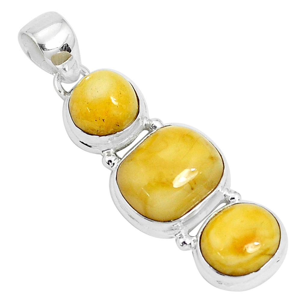 15.39cts natural yellow amber bone 925 sterling silver pendant jewelry p26982