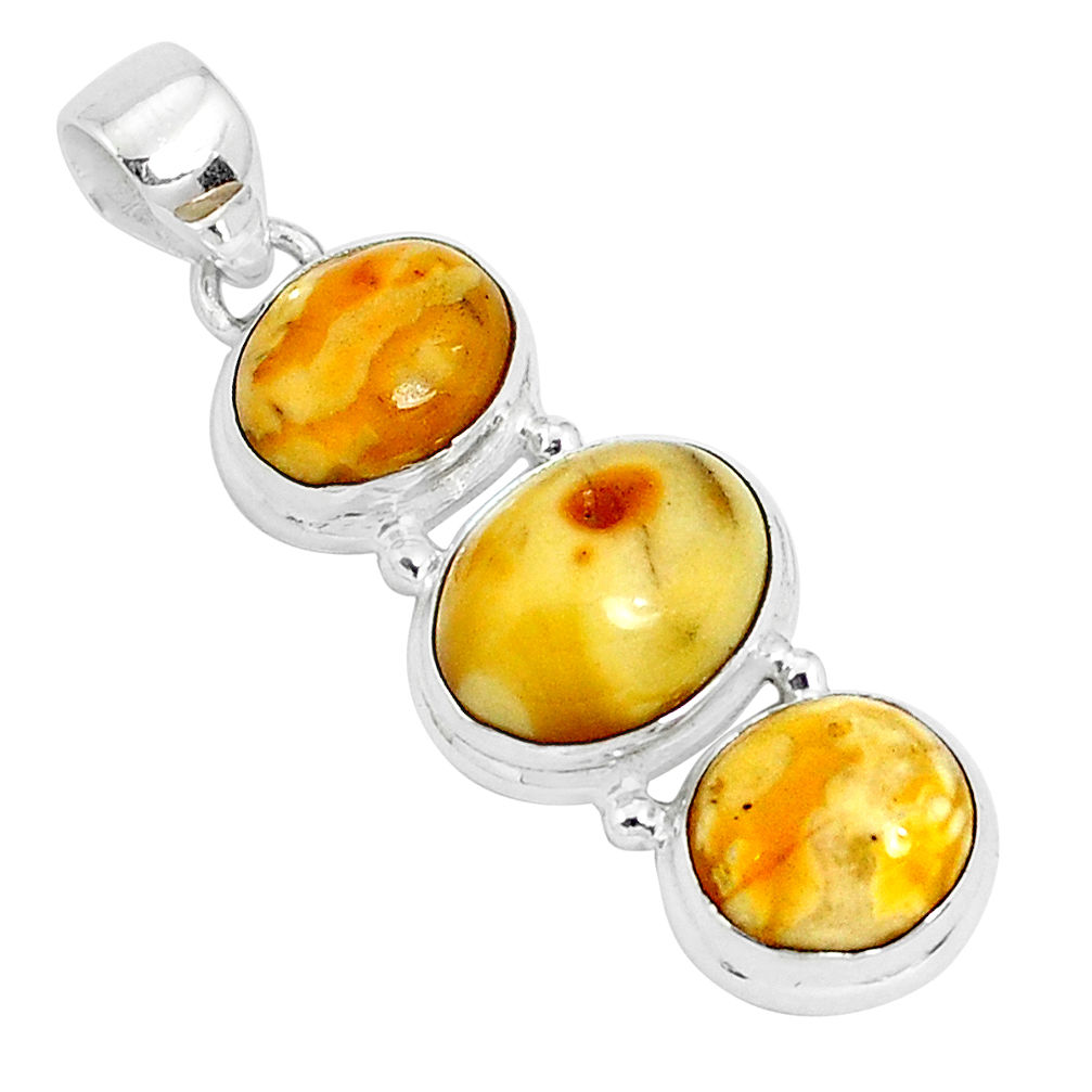 14.40cts natural yellow amber bone 925 sterling silver pendant jewelry p26985