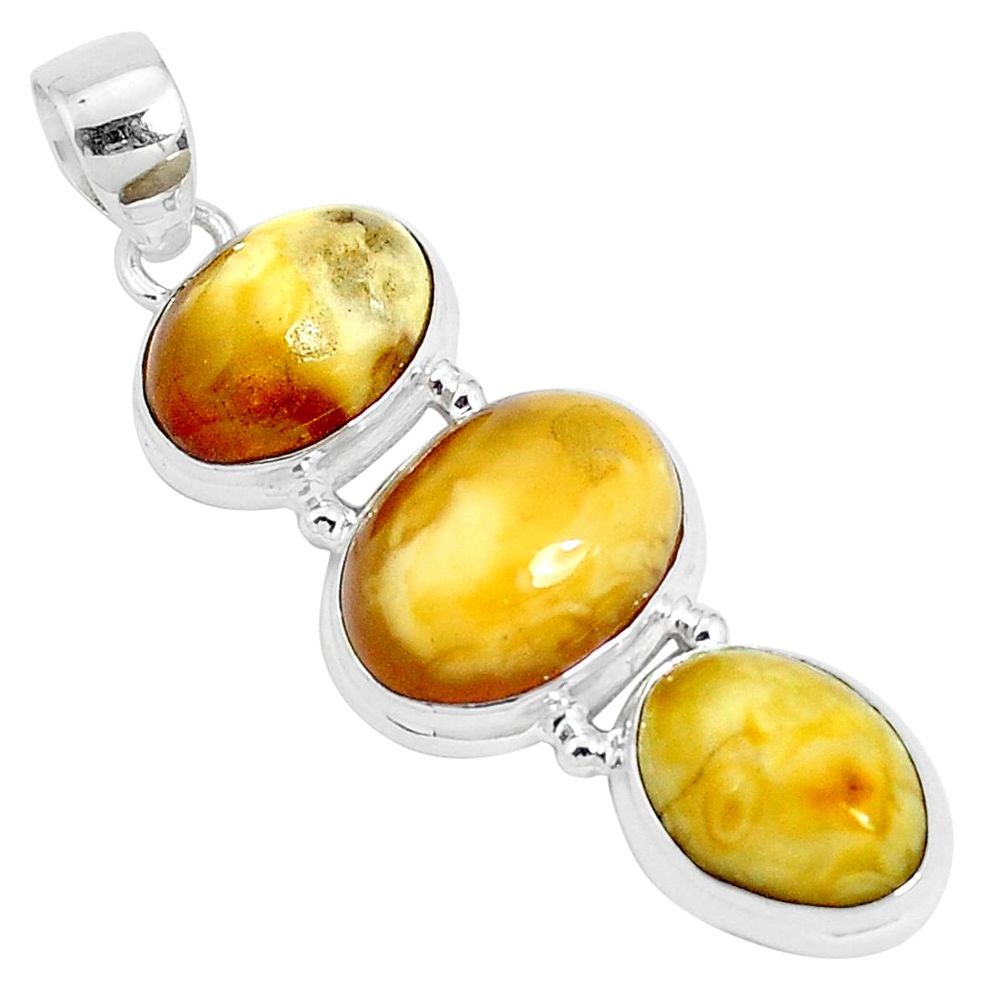16.70cts natural yellow amber bone oval 925 sterling silver pendant p26987