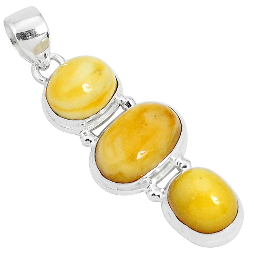13.55cts natural yellow amber bone 925 sterling silver pendant jewelry p26988