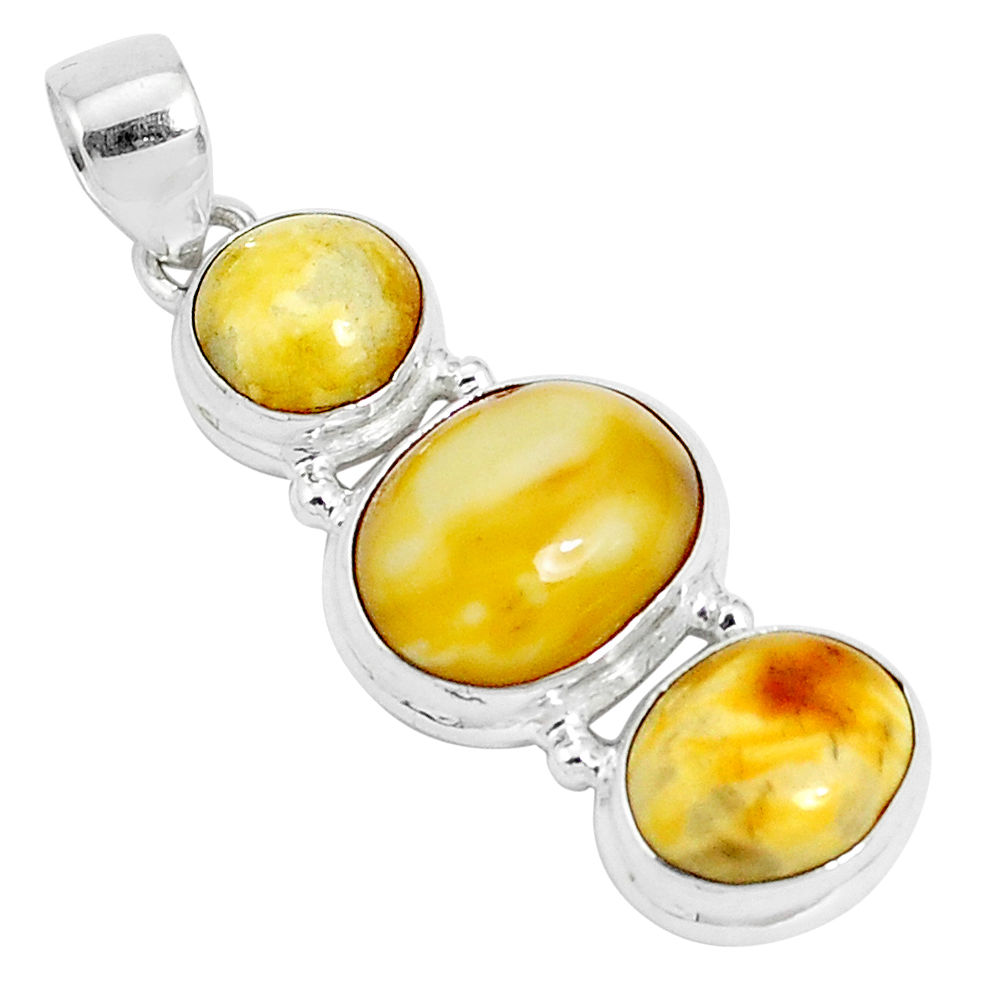 14.88cts natural yellow amber bone 925 sterling silver pendant jewelry p26990