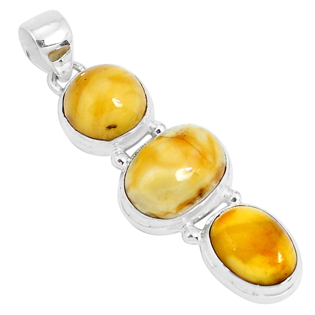 14.90cts natural yellow amber bone 925 sterling silver pendant jewelry p26992