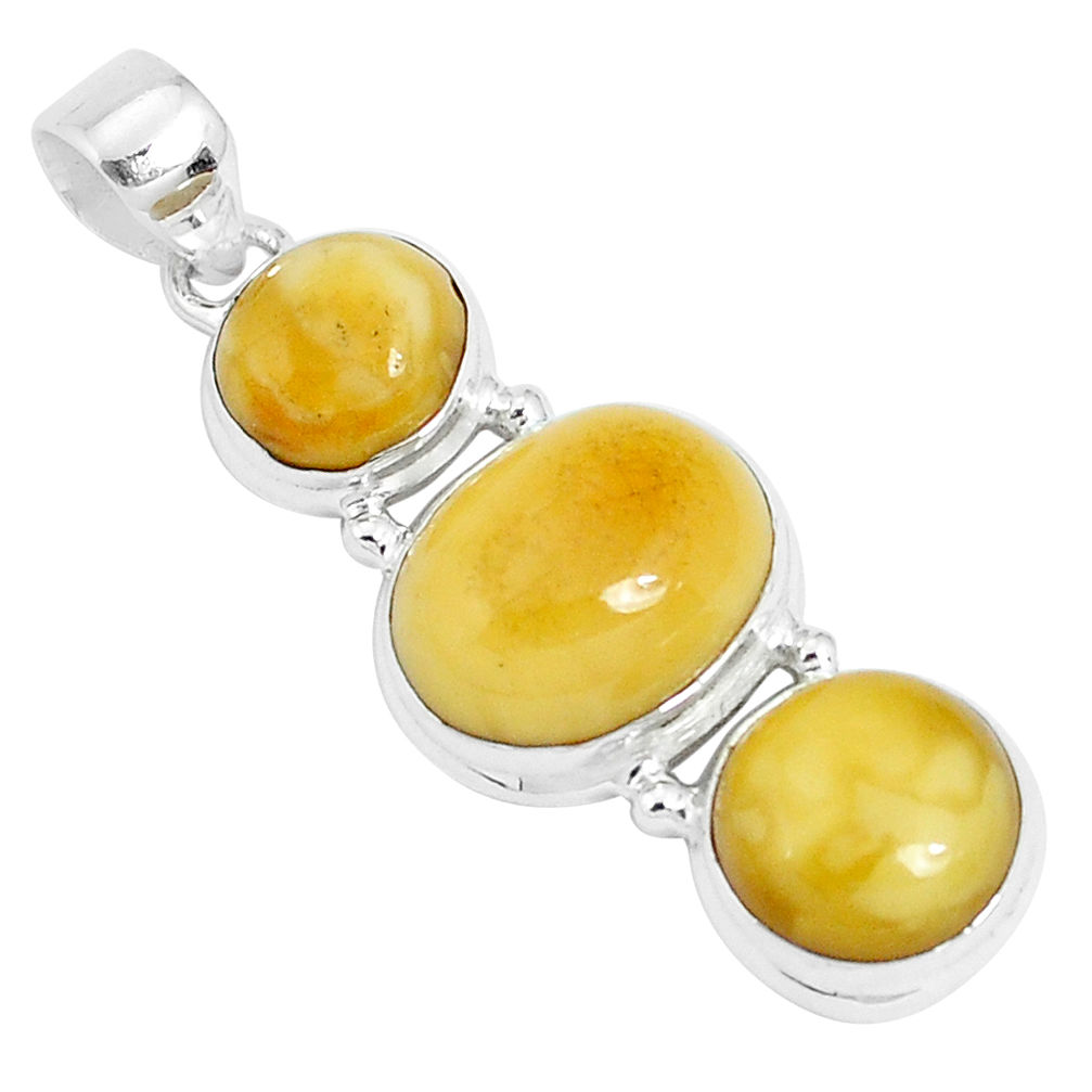 15.25cts natural yellow amber bone 925 sterling silver pendant jewelry p26993