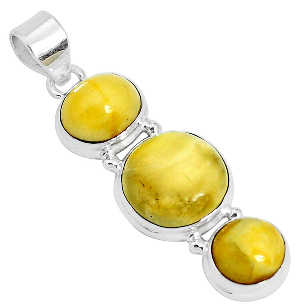 14.40cts natural yellow amber bone 925 sterling silver pendant jewelry p26994