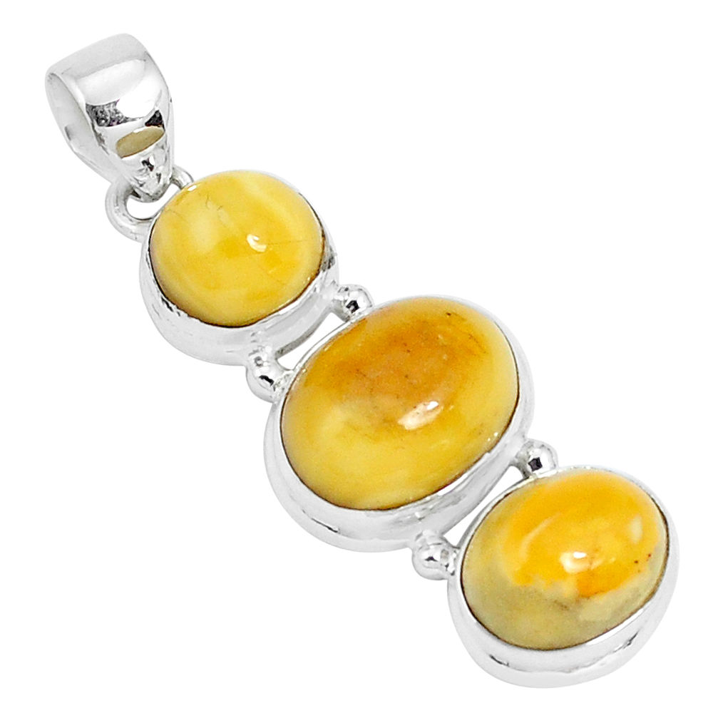 925 sterling silver 15.85cts natural yellow amber bone pendant jewelry p26995