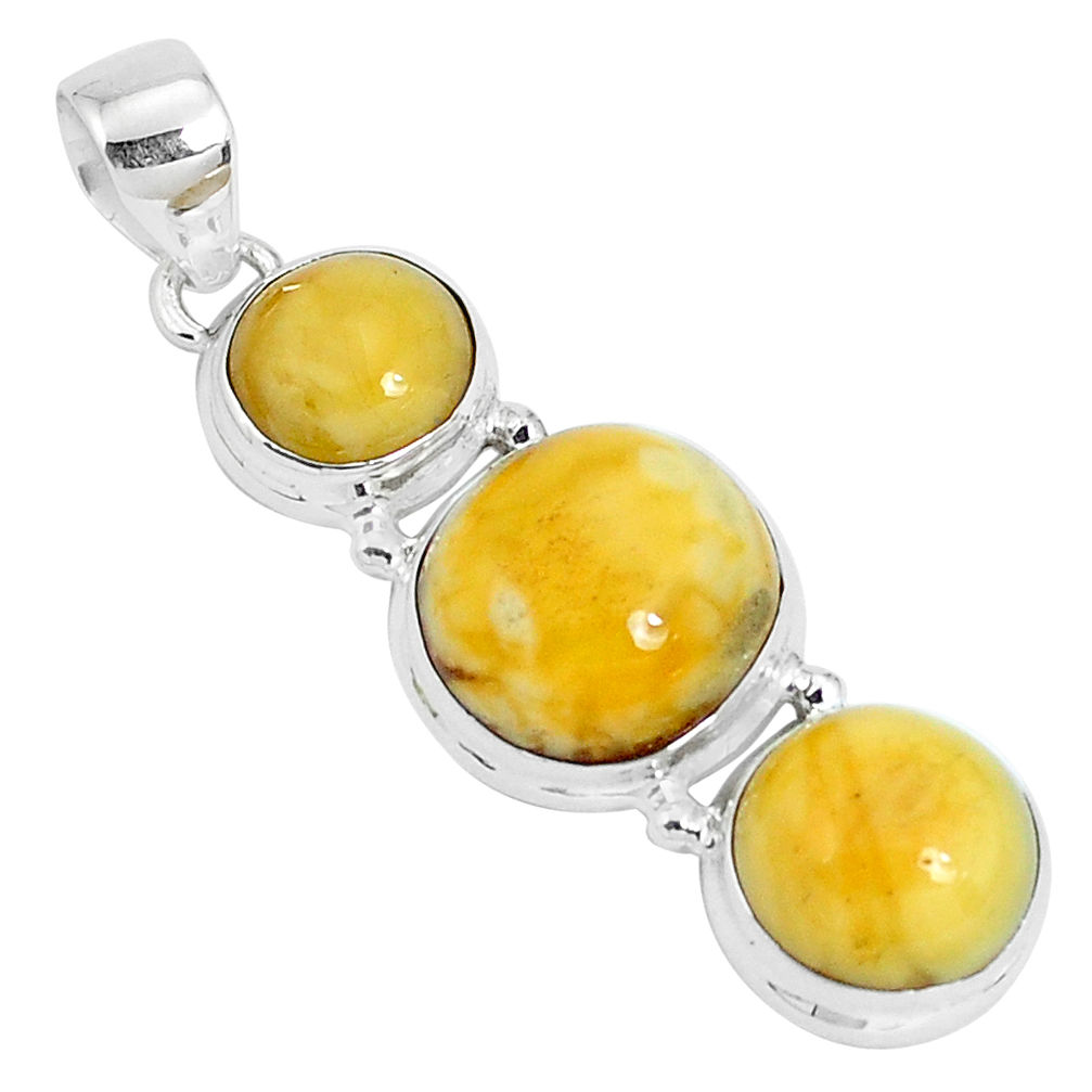 15.39cts natural yellow amber bone 925 sterling silver pendant jewelry p26997