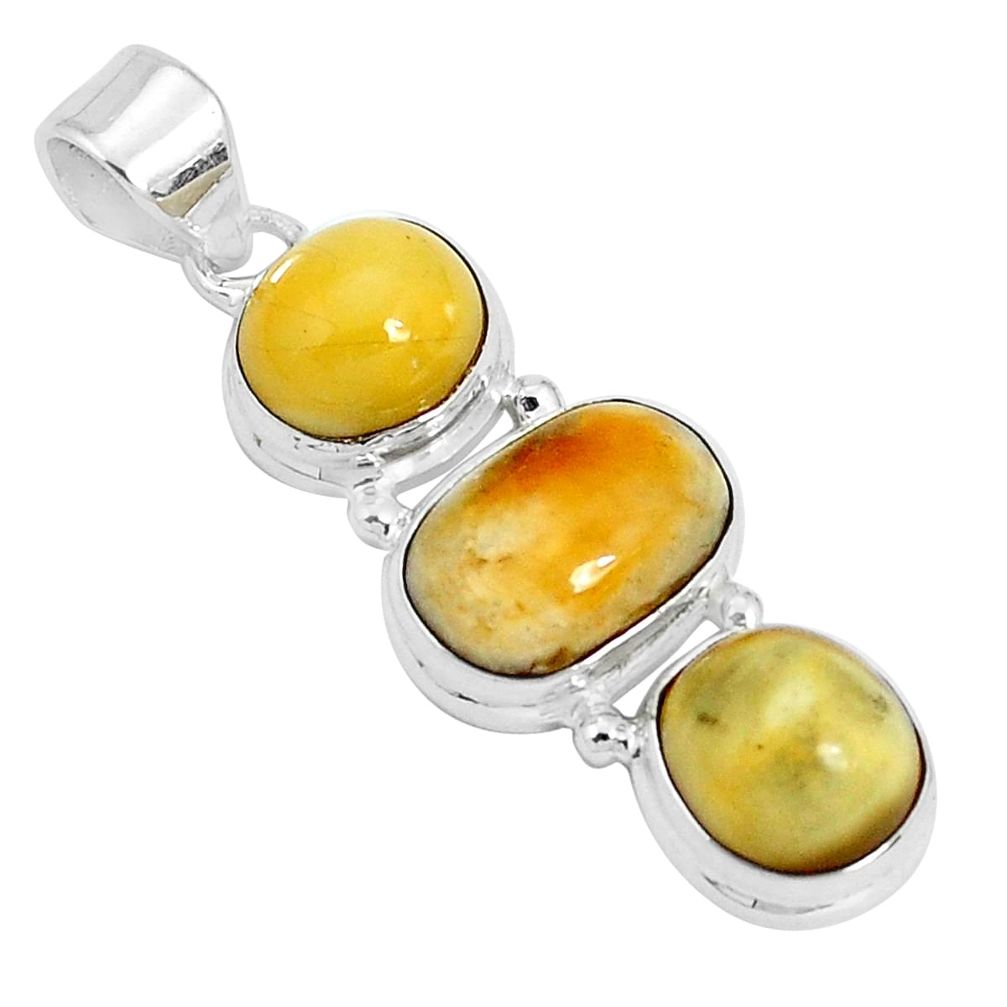 925 sterling silver 14.90cts natural yellow amber bone pendant jewelry p26999