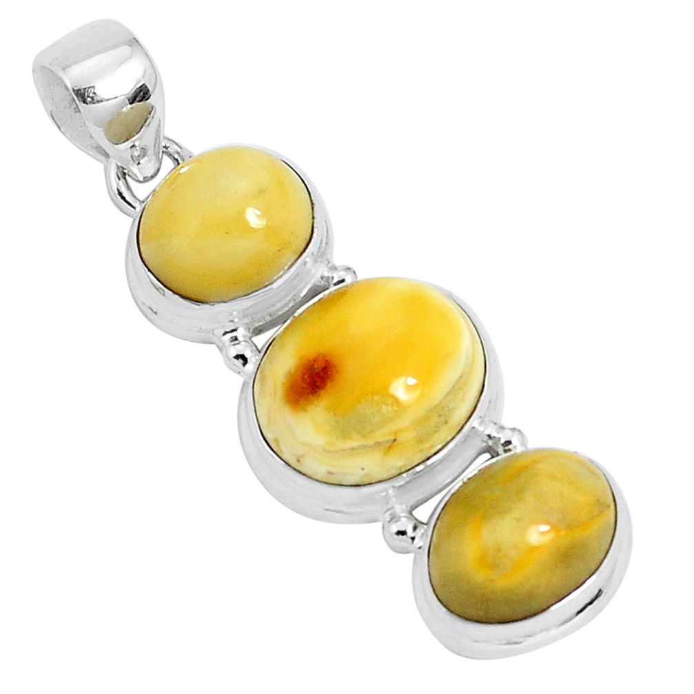 15.29cts natural yellow amber bone 925 sterling silver pendant jewelry p27000