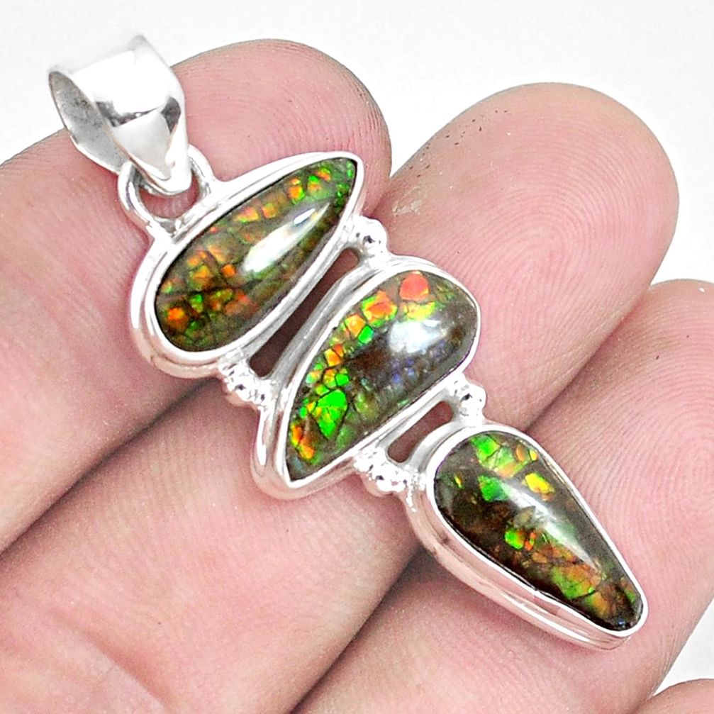 14.72cts natural multi color ammolite (canadian) 925 silver pendant p27022