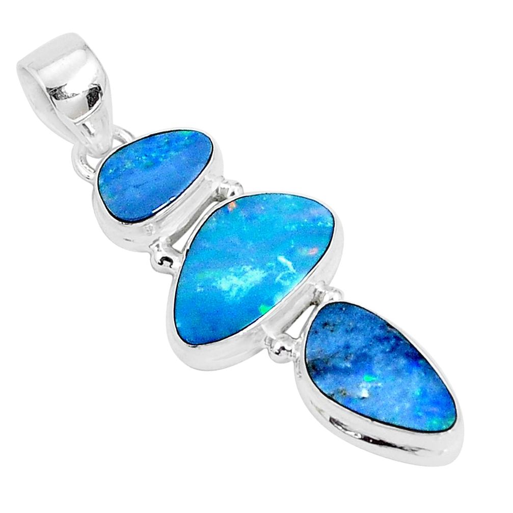 11.89cts natural blue doublet opal australian 925 sterling silver pendant p27041