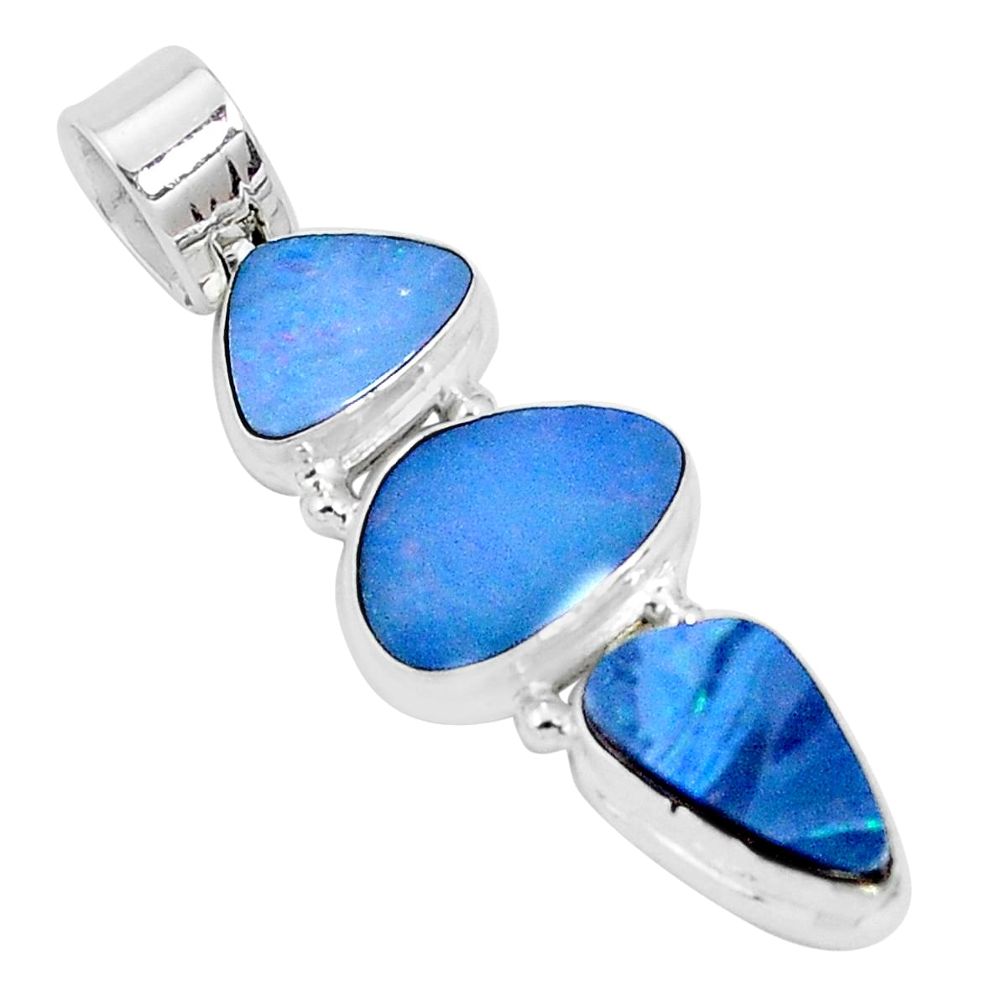 925 silver 11.71cts natural blue doublet opal australian fancy pendant p27044