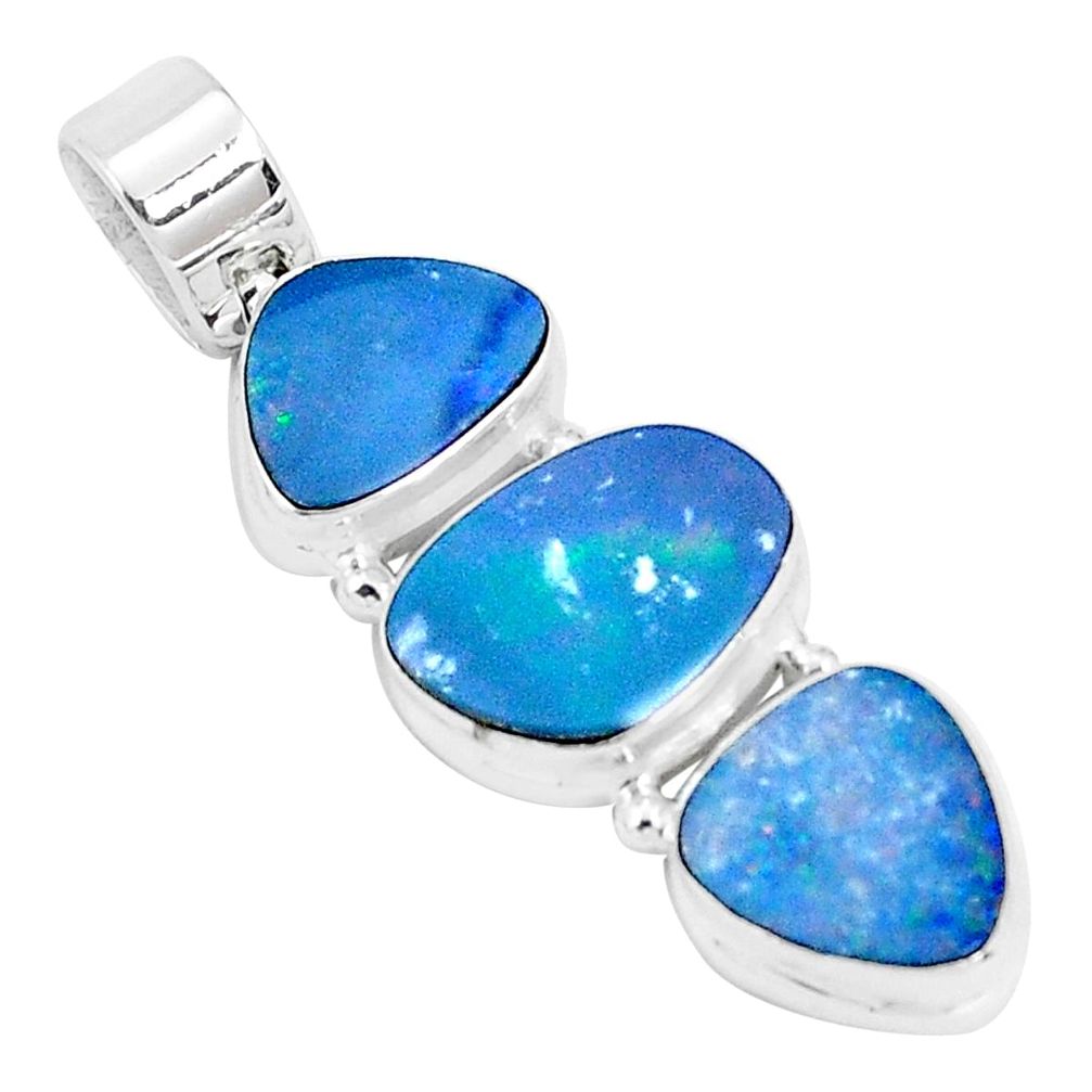 11.95cts natural blue doublet opal australian 925 sterling silver pendant p27045