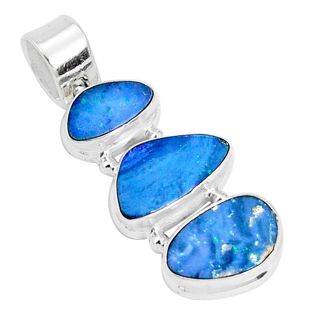 11.37cts natural blue doublet opal australian 925 sterling silver pendant p27049