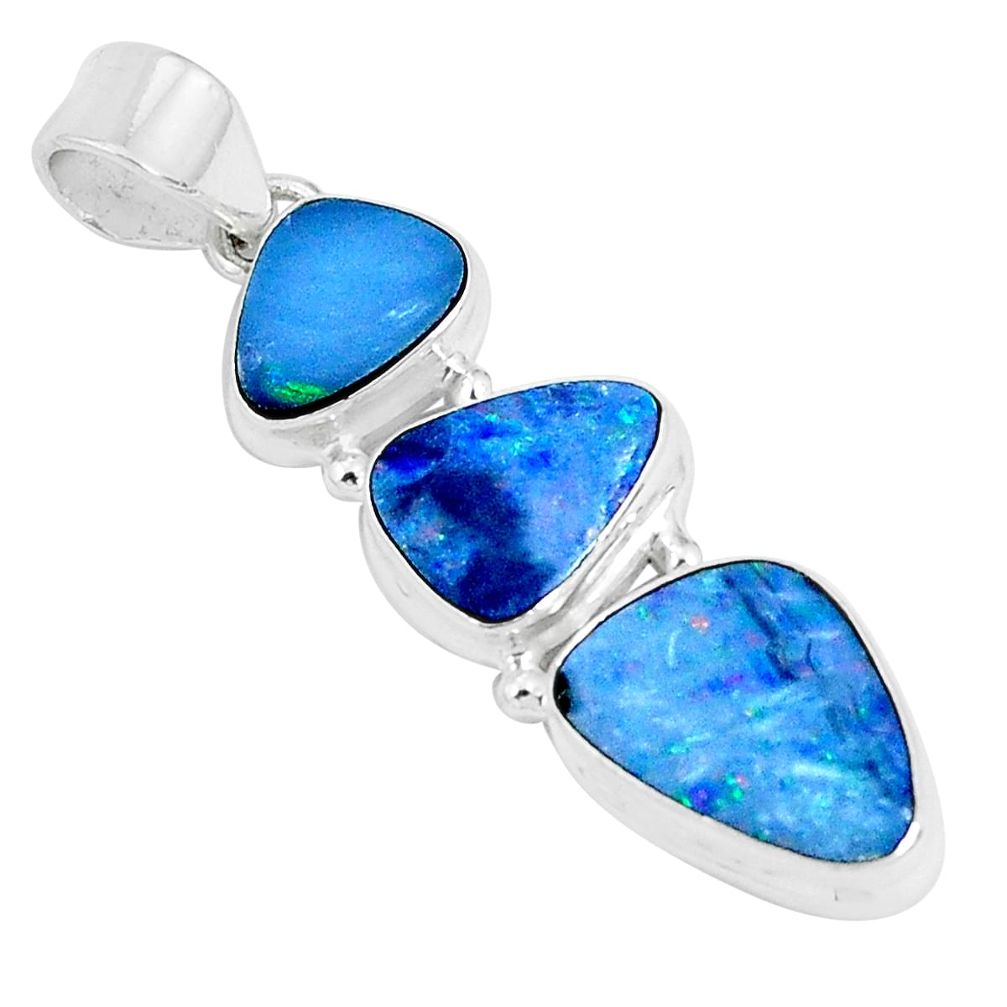 925 sterling silver 11.71cts natural blue doublet opal australian pendant p27050