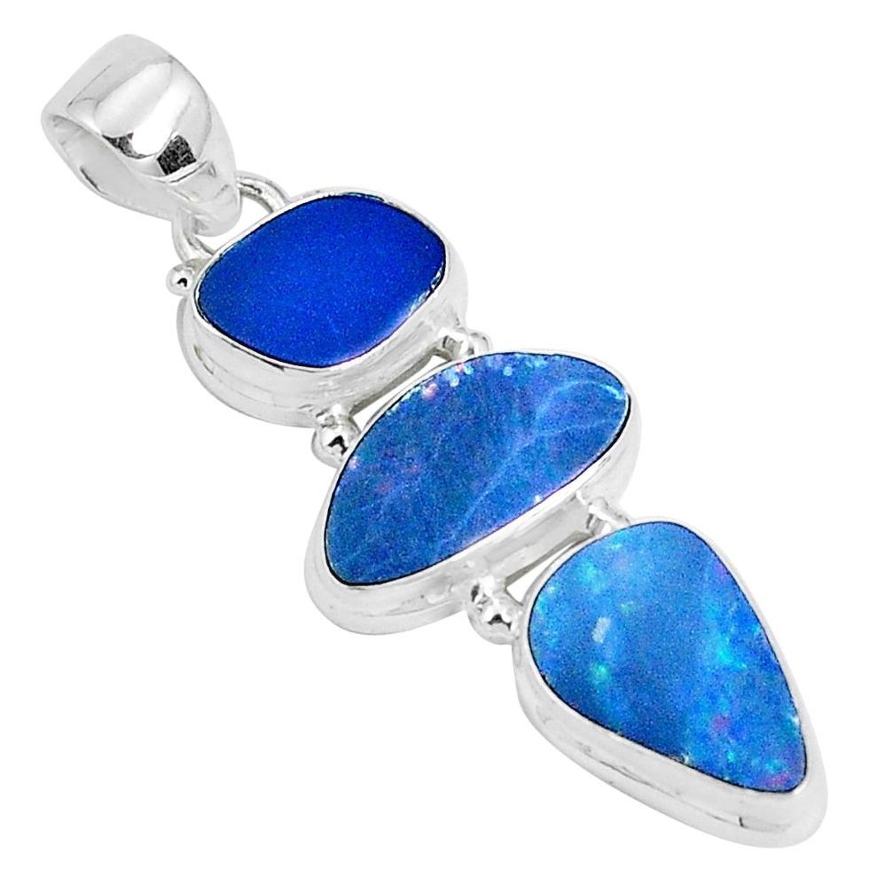 11.37cts natural blue doublet opal australian 925 sterling silver pendant p27054