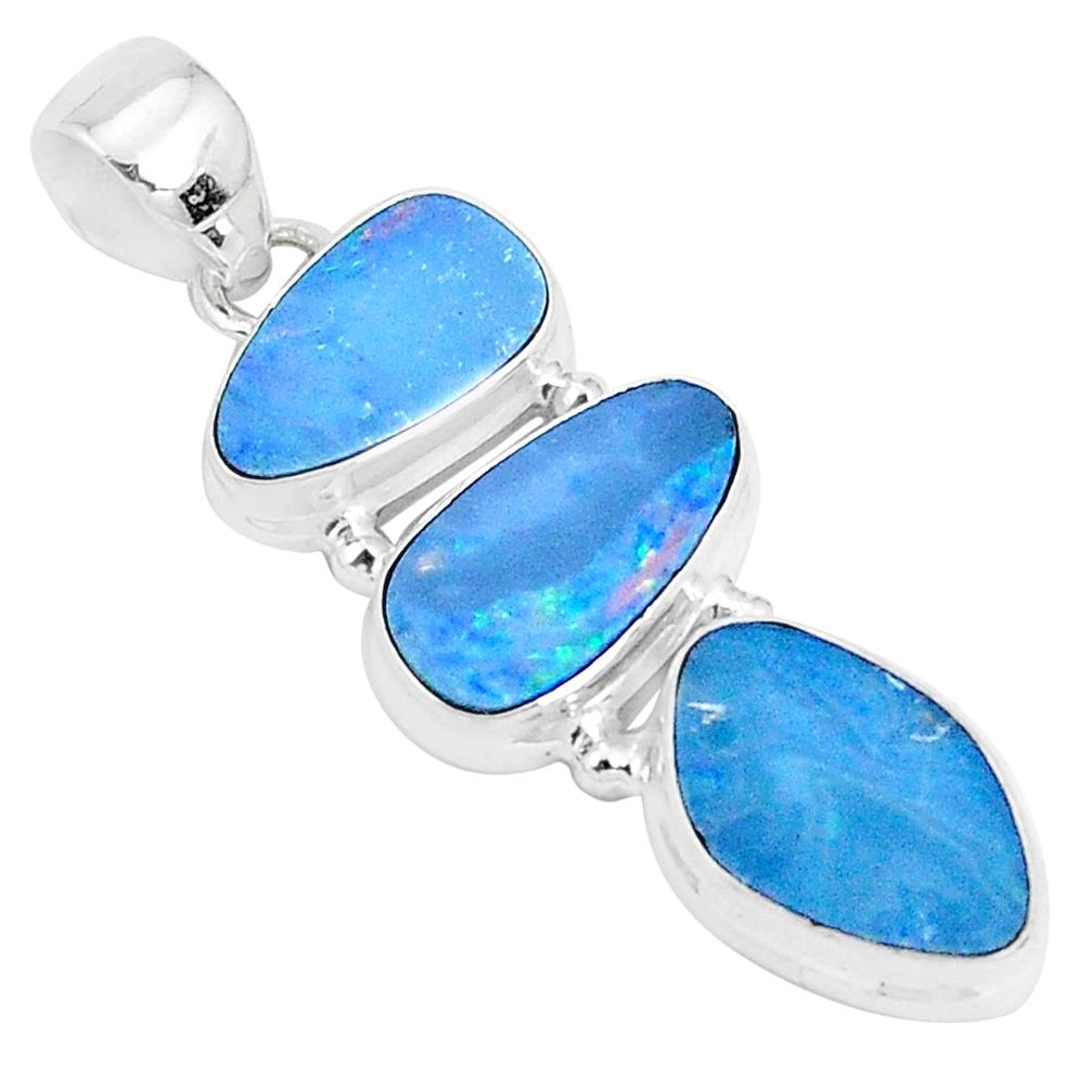 925 silver 11.71cts natural blue doublet opal australian fancy pendant p27055