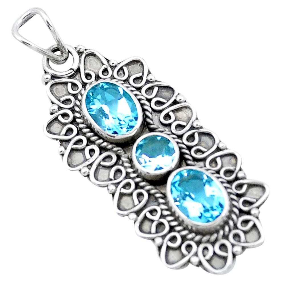 925 sterling silver 4.94cts natural blue topaz oval pendant jewelry p27604