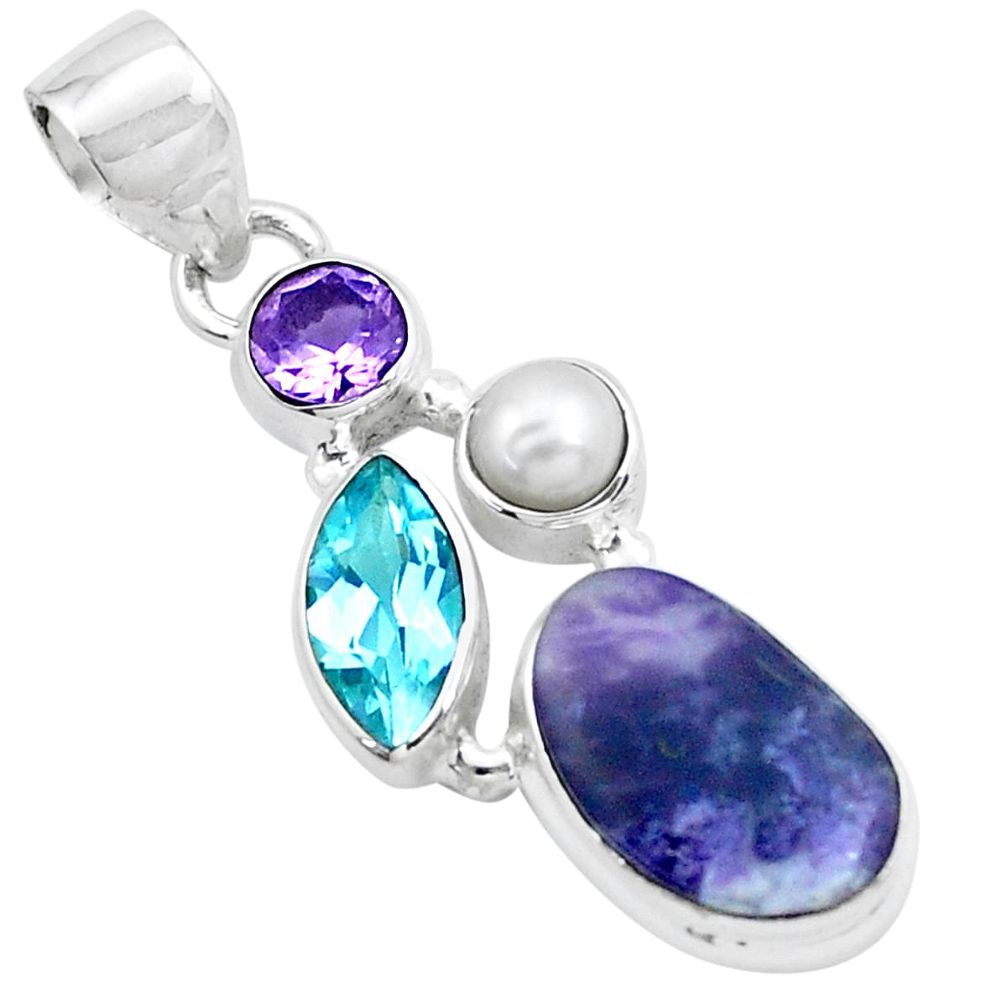9.61cts natural purple opal amethyst pearl 925 silver pendant jewelry p27611