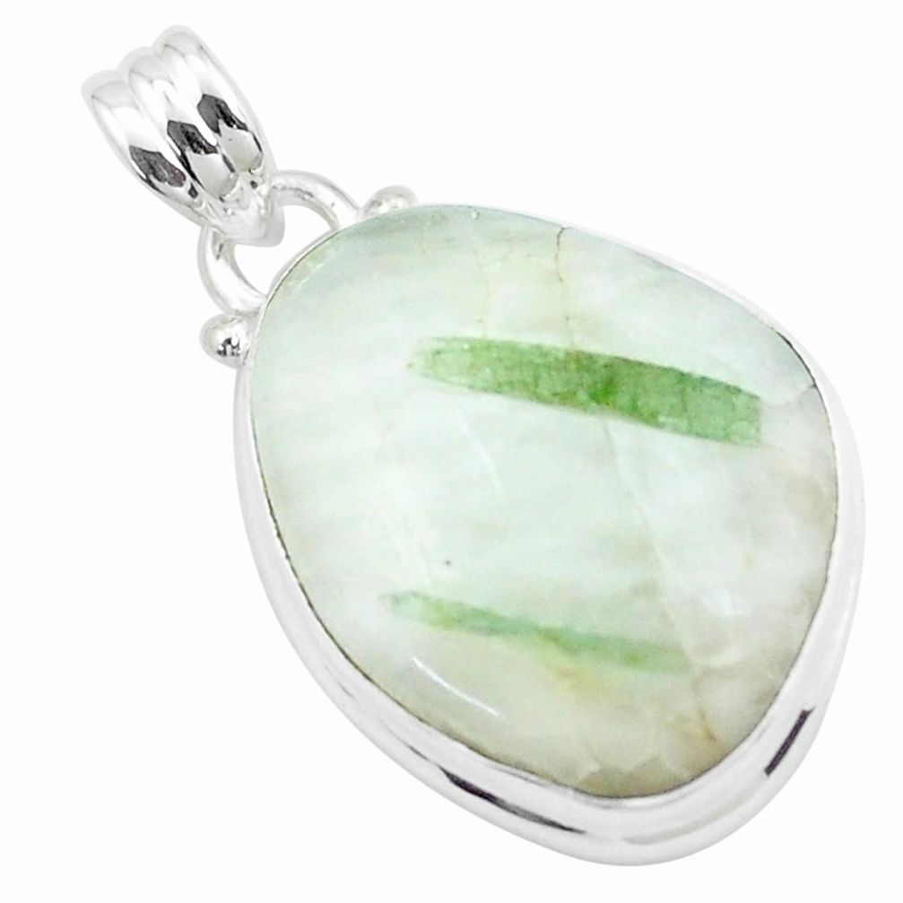 18.15cts natural green tourmaline in quartz 925 sterling silver pendant p27648