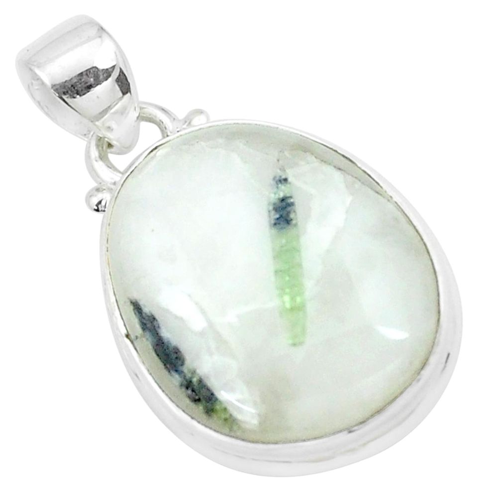 17.22cts natural green tourmaline in quartz 925 sterling silver pendant p27649