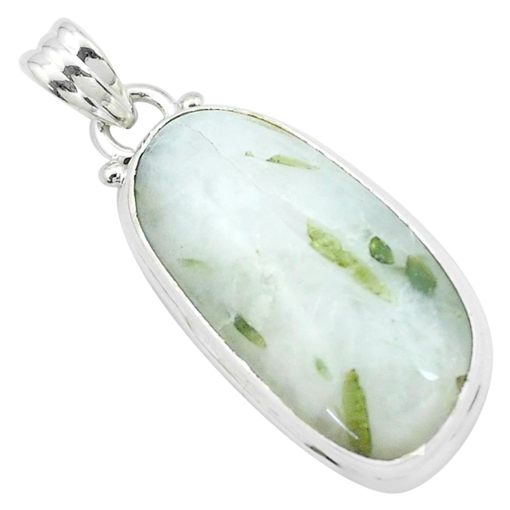 17.22cts natural green tourmaline in quartz 925 sterling silver pendant p27651