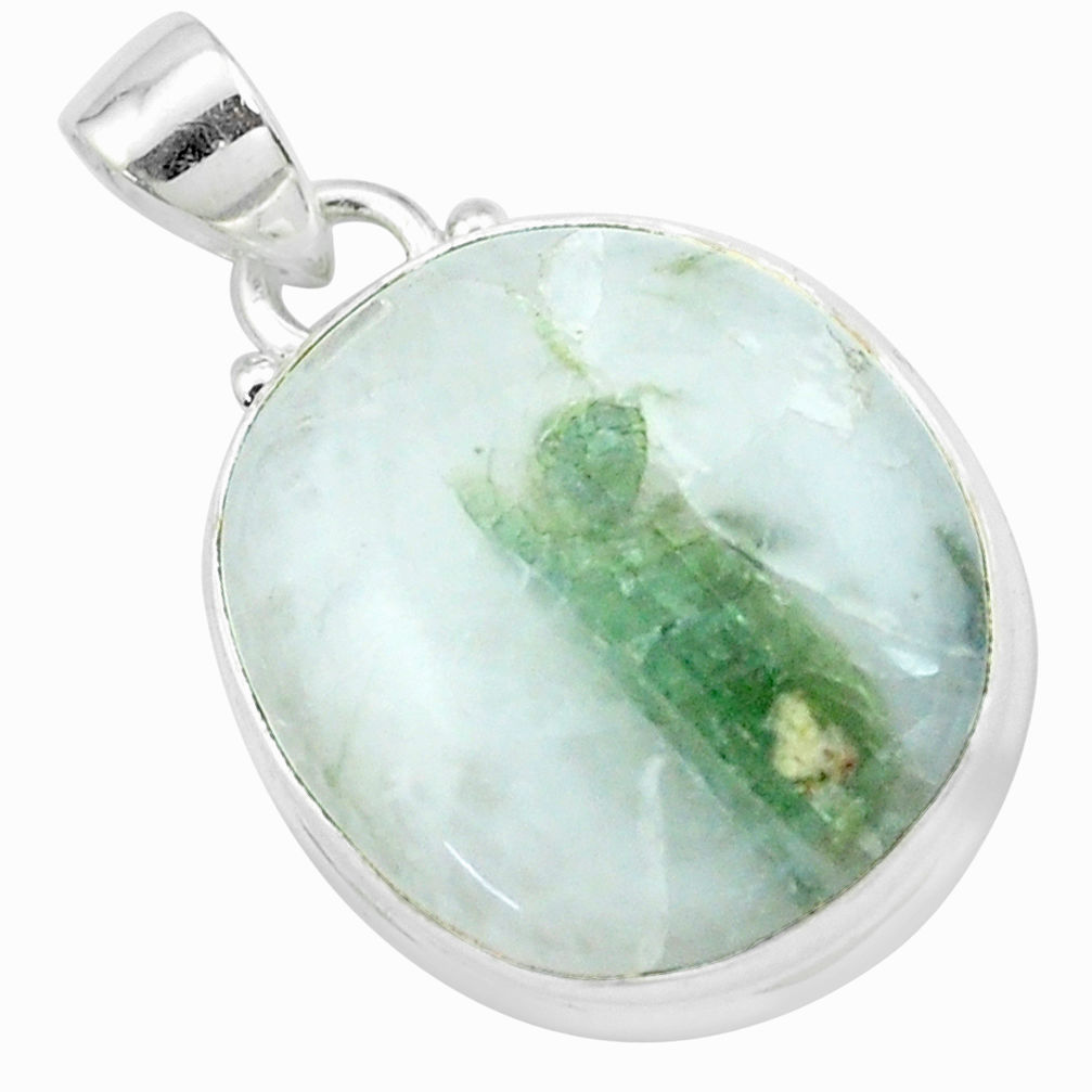 19.72cts natural green tourmaline in quartz 925 sterling silver pendant p27654