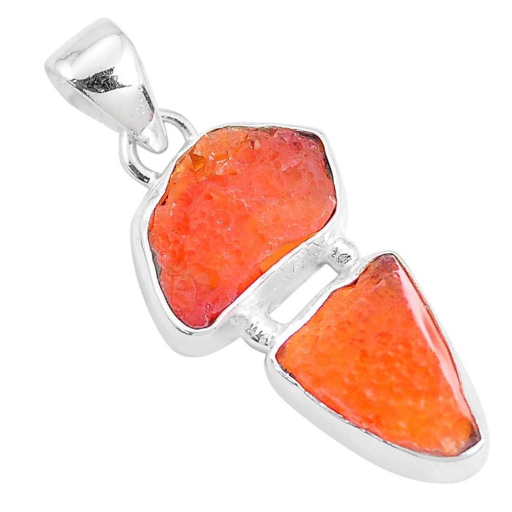 11.74cts natural orange mexican fire opal 925 sterling silver pendant p27979