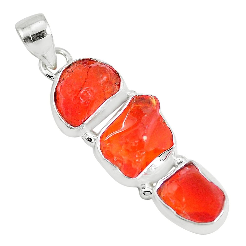 14.14cts natural orange mexican fire opal 925 sterling silver pendant p28022
